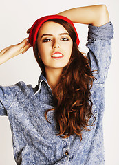 Image showing young cheerful brunette teenage girl on white background