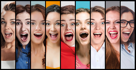 Image showing The collage of young woman smiling face expressions