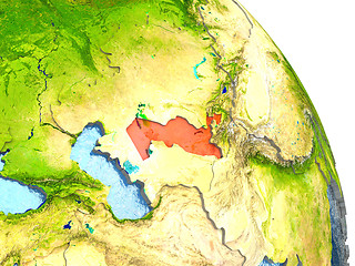 Image showing Uzbekistan on Earth in red