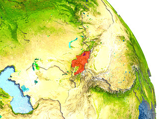 Image showing Kyrgyzstan on Earth in red