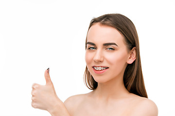 Image showing Beautiful young woman with teeth braces