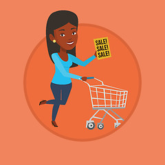 Image showing Woman running in hurry to the store on sale.