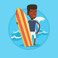 Image showing Surfer holding surfboard vector illustration.