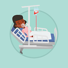 Image showing Patient lying in hospital bed with oxygen mask.