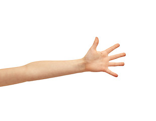 Image showing child hand over white background