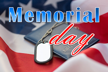 Image showing memorial day words on american flag and dog tags