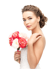 Image showing woman with bouquet of flowers