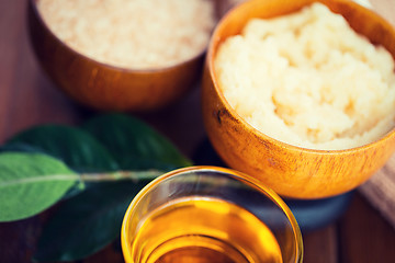 Image showing close up of body scrub in wooden bowl