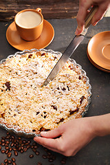 Image showing Cake with plums. Homemade pastries.