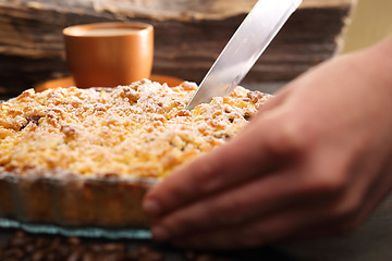 Image showing Cake with plums. Homemade pastries. Homemade cake with fruit.