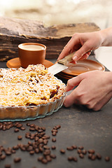 Image showing Cake with plums. Homemade pastries. Homemade cake with fruit.