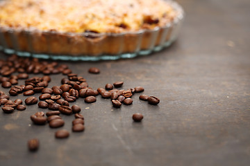 Image showing Coffee beans. Homemade pie.