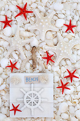 Image showing Beach Sign with Starfish and Seashells