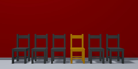 Image showing row of chairs, one in gold - 3d illustration