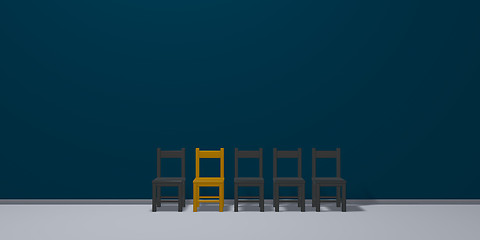 Image showing row of chairs, one in gold - 3d illustration