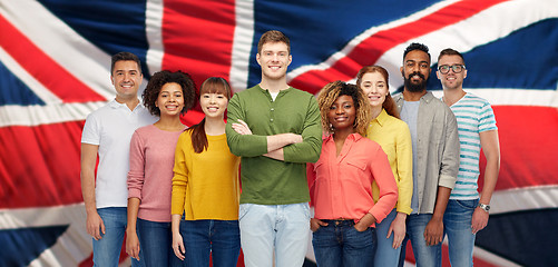 Image showing group of international people over english flag