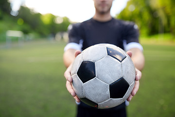 Image showing soccer player with ball on football field