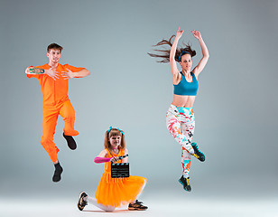 Image showing The man, woman dancing hip hop choreography