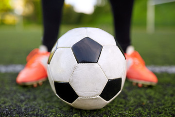 Image showing soccer player playing with ball on football field