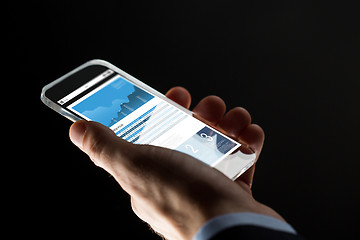 Image showing close up of hand with business chart on smartphone