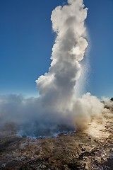 Image showing Erupting geyser in sunlight