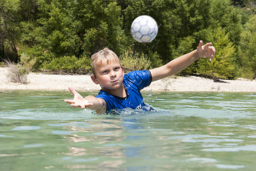 Image showing Diving for a ball in a lake