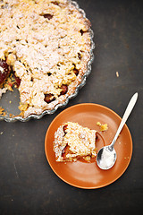 Image showing Cake with plums. Homemade pastries.