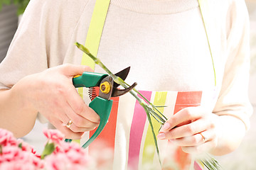 Image showing Trim the stems of flowers