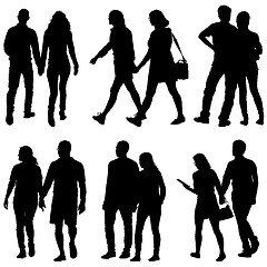 Image showing Set Couples man and woman silhouettes on a white background. illustration