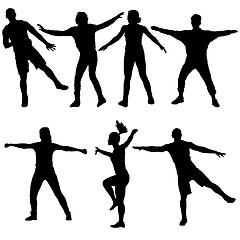 Image showing Black set silhouettes Dancing on white background. illustration