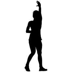 Image showing Black silhouettes of beautiful woman on white background. illustration