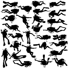 Image showing Set black silhouette scuba divers. illustration