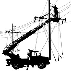 Image showing Electrician, making repairs at a power pole. illustration