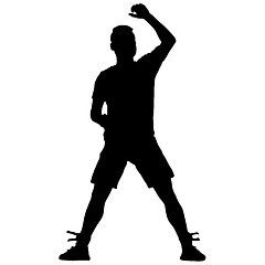 Image showing Black silhouettes man with arm raised. illustration