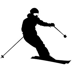 Image showing Mountain skier speeding down slope. sport silhouette