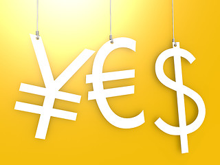 Image showing Euro dollar yen sign hang with yellow background