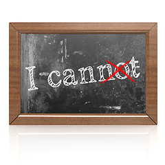 Image showing Success concept with I can on blackboard