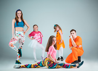 Image showing Group of man, woman and teens dancing hip hop choreography