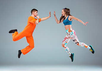 Image showing The man, woman dancing hip hop choreography