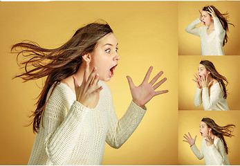 Image showing Portrait of young woman with shocked facial expression