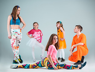 Image showing Group of man, woman and teens dancing hip hop choreography