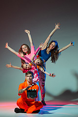 Image showing Group of man, woman and teens dancing hip hop choreography