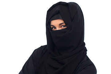 Image showing muslim woman in hijab over white background
