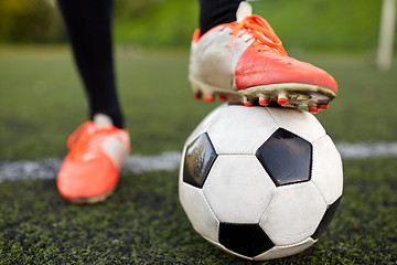 Image showing soccer player playing with ball on football field