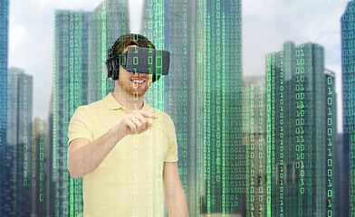 Image showing happy man in virtual reality headset or 3d glasses