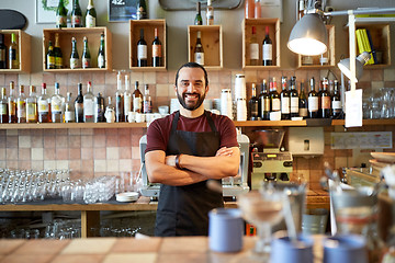 Image showing happy man, barman or waiter at bar