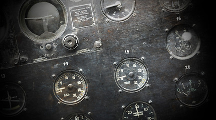 Image showing Different meters and displays in an old plane