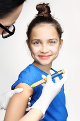 Image showing Diabetes in children, child take insulin The injection of insulin, a child with diabetes Doctor diabetologist, injection