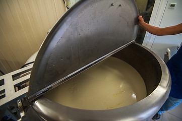 Image showing Cheese production at dairy farm