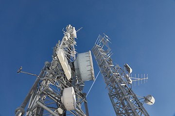 Image showing Transmitter towers, blue sky